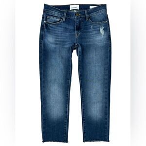 Frame Denim Le Garcon Azure Rolled Raw Hem Cropped Denim Jeans